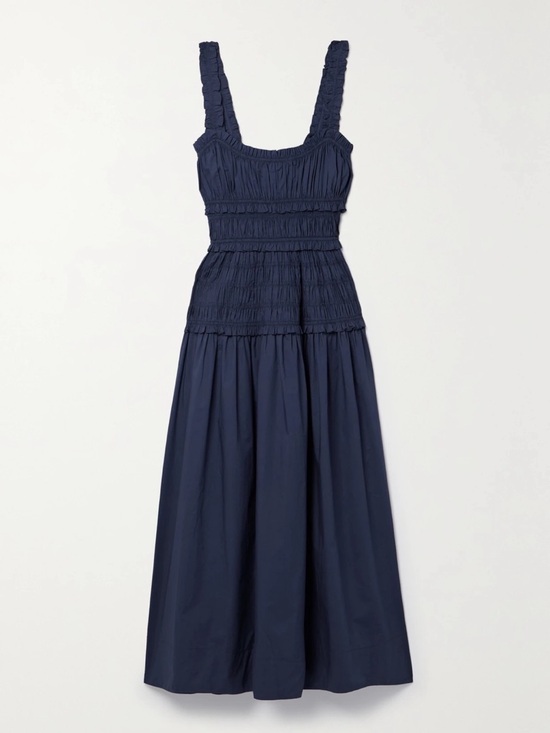 Doen Dresses & Skirts - Caroline Constas Marianne Shirred Smocked Nap Dress in Navy Blue M Medium (Doen
